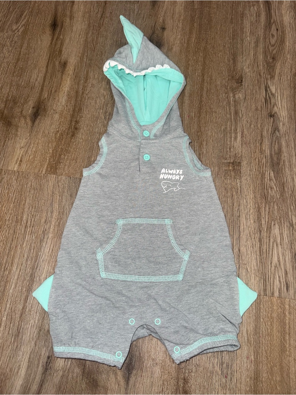Baby Cat & Jack Gray & Teal Shark Bodysuit Size 0-3 Months